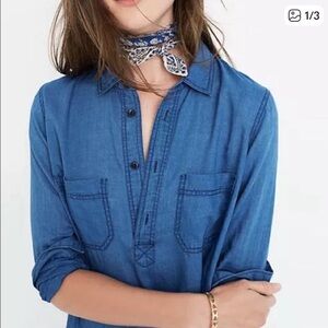 Madewell Blue Denim Popover Blouse